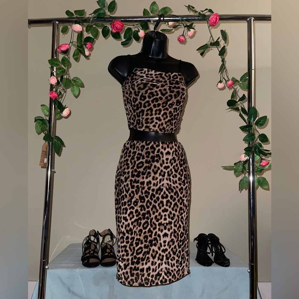 Cheetah print skirt set 2pc